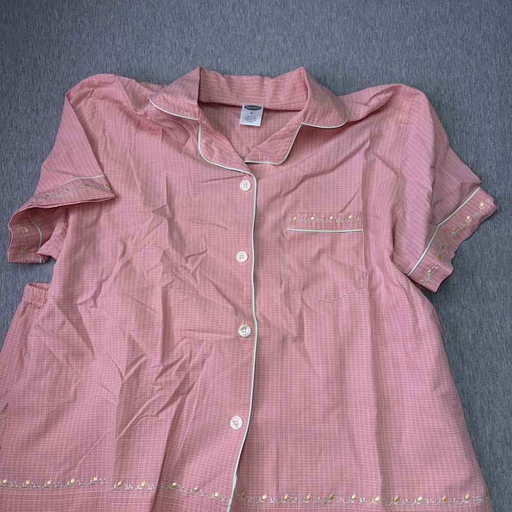 Old Navy Women's Pajama Set Pink Check Button Front Sleepwear Lounge Set SizeL
